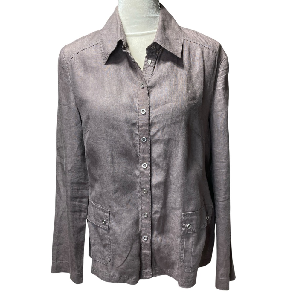 Marco Pecci Shirt Linen Womens Snap Button Long Sleeve XL EU 44 Pockets‎ Top